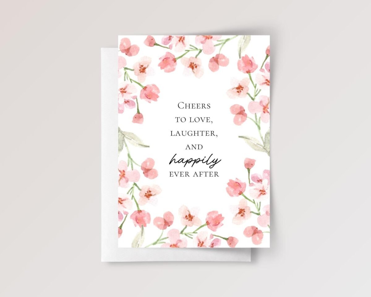 Pink Floral Wedding Card for Couple, Son and Daughter in Law | Happily Ever After