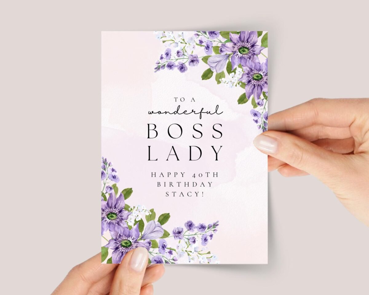 Birthday Card for Boss Lady with Purple Flowers