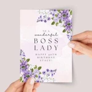 Birthday Card for Boss Lady with Purple Flowers