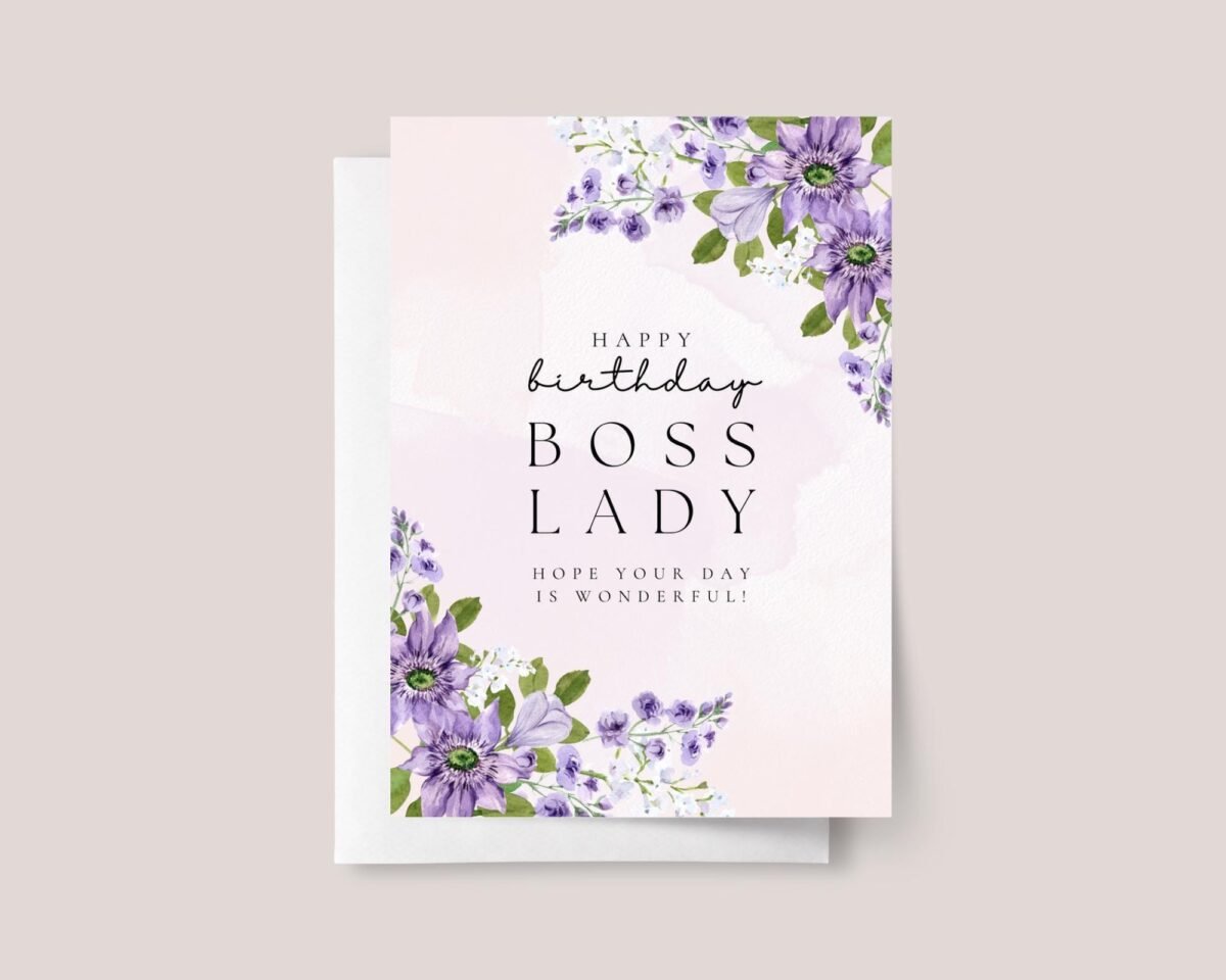 Birthday Card for Boss Lady with Purple Flowers