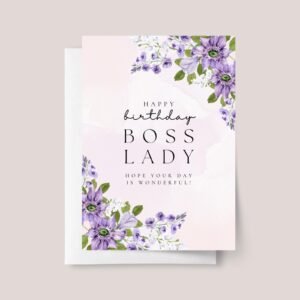 Birthday Card for Boss Lady with Purple Flowers