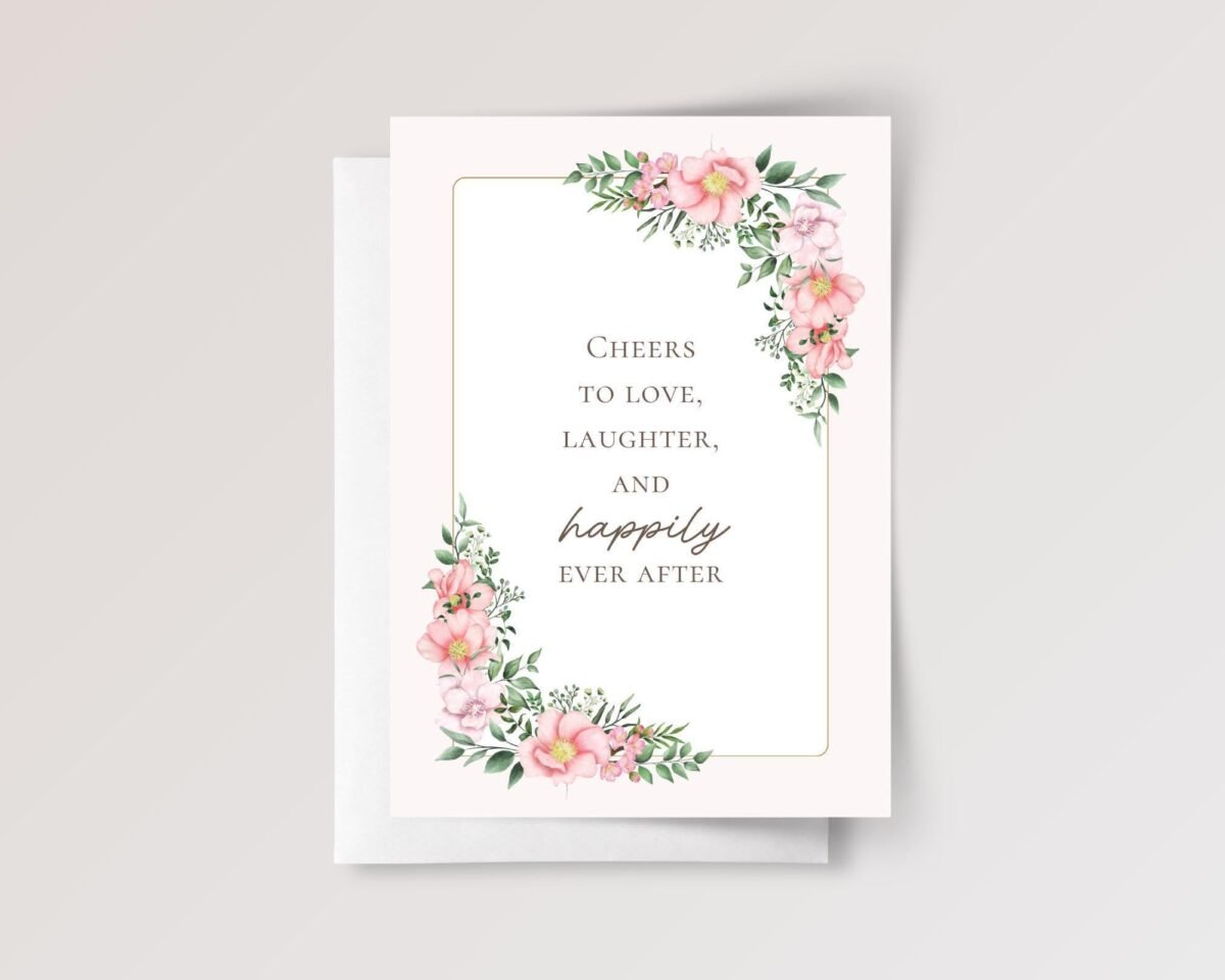 Pink Floral Wedding Card for Couple, Son/Daughter in Law | Happily Ever After