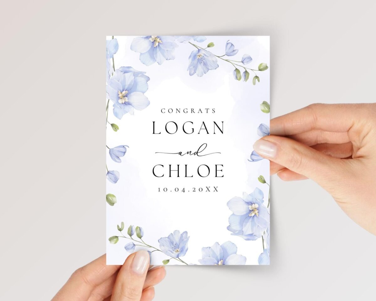 Custom Wedding Card for Son and Daughter in Law with Blue Flowers