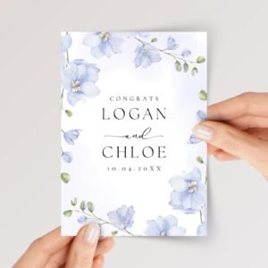 Custom Wedding Card for Son and Daughter in Law with Blue Flowers
