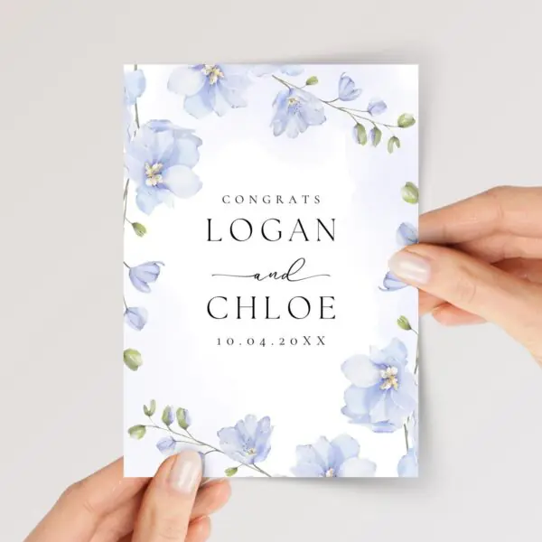 Personalized Wedding Card for Son and Daughter in Law with Blue Flowers