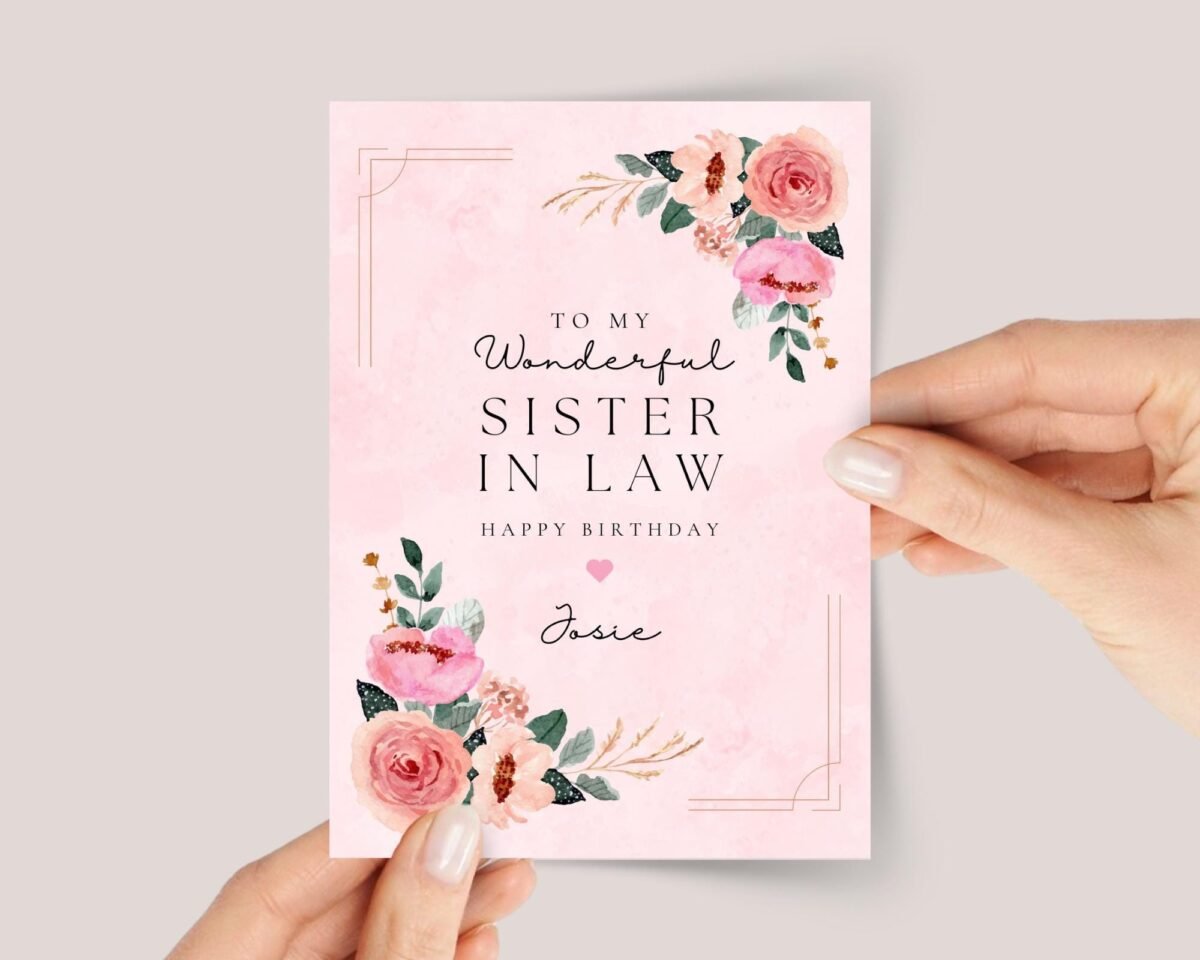 Personalized Birthday Card for Sister in Law With Pink Flowers - Image 1 Personalized Birthday Card for Sister in Law With Pink Flowers