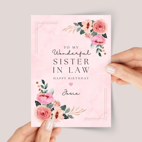 Personalized Birthday Card for Sister in Law With Pink Flowers