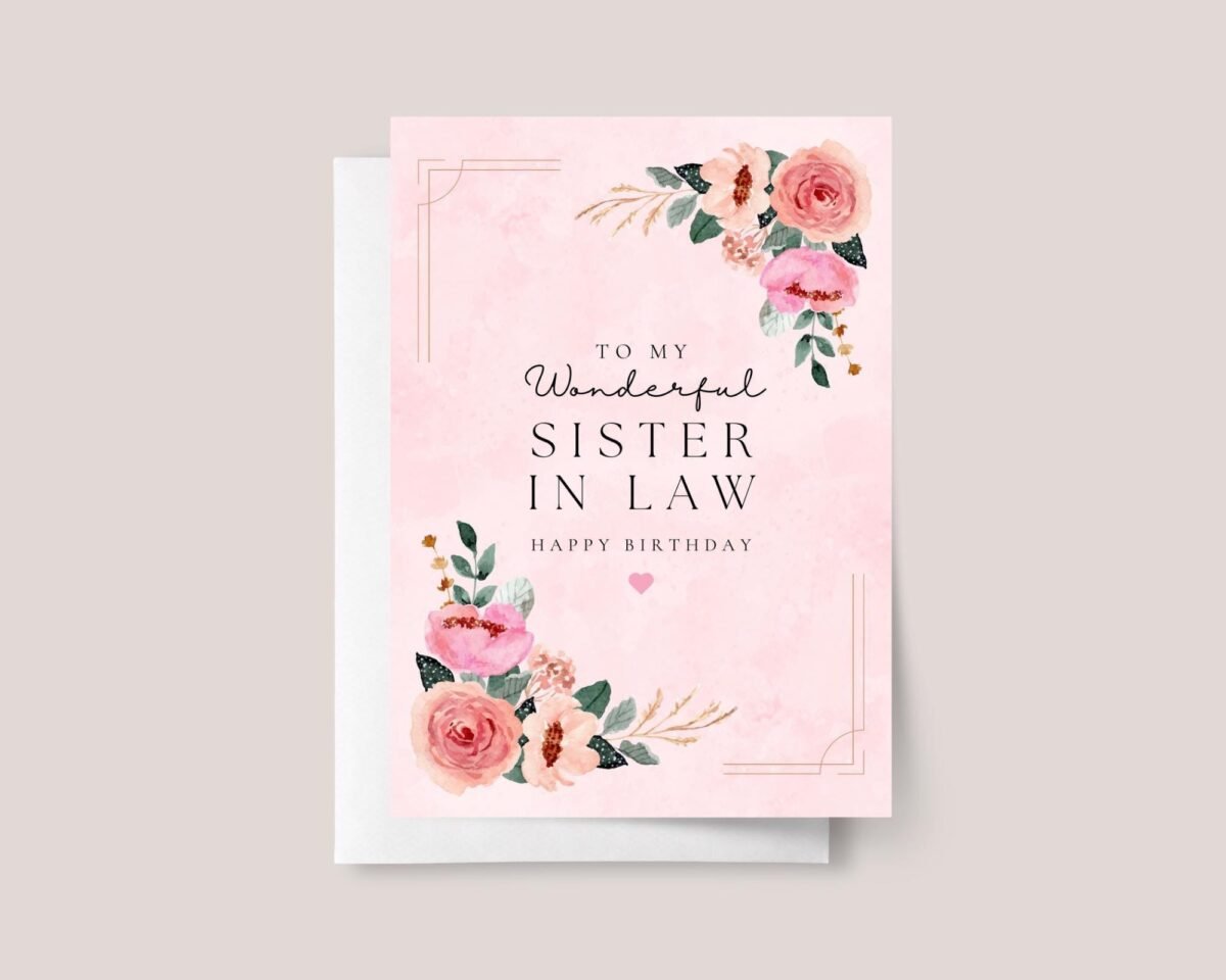 Personalized Birthday Card for Sister in Law With Pink Flowers - Image 2 Personalized Birthday Card for Sister in Law With Pink Flowers