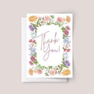 Thank You Card with Floral Frame, 5 x 7 Greeting Card and Envelope