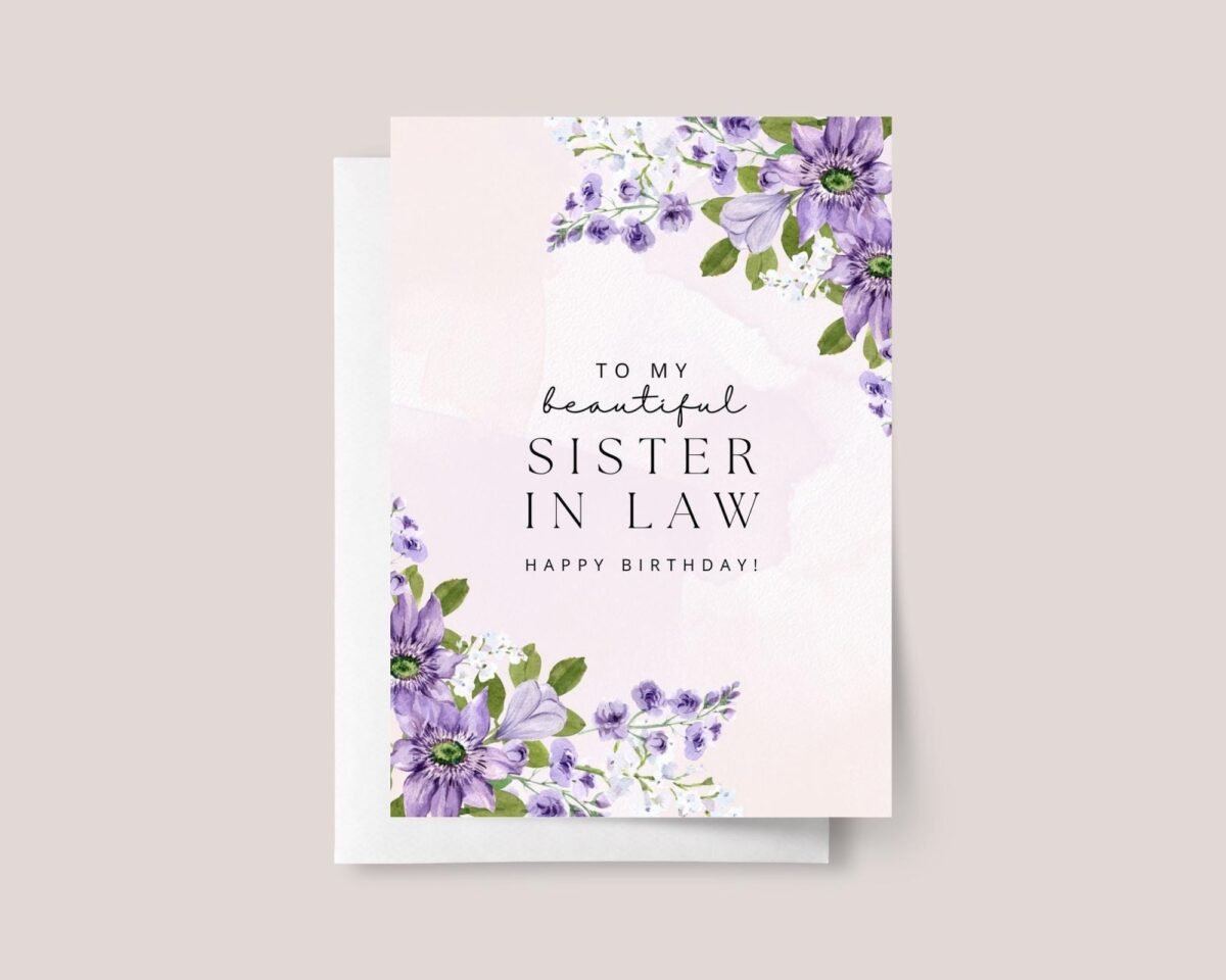 Personalized Birthday Card for Sister in Law With Purple Flowers