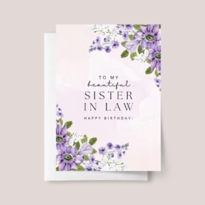 Personalized Birthday Card for Sister in Law With Purple Flowers