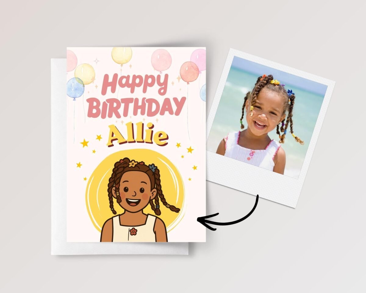 Cartoon Photo Birthday Card For Daughter/Granddaughter, Personalized Gift for Kids - Image 1 Cartoon Photo Birthday Card For Daughter/Granddaughter, Personalized Gift for Kids