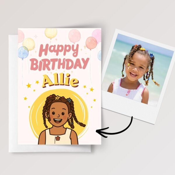Cartoon Photo Birthday Card For Daughter/Granddaughter, Personalized Gift for Kids - Image 1 Cartoon Photo Birthday Card For Daughter/Granddaughter, Personalized Gift for Kids