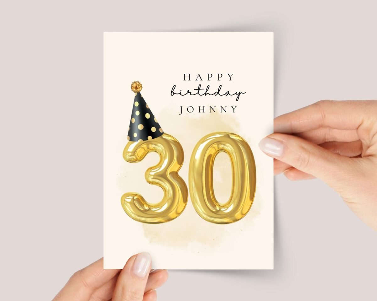 Personalized 30th Birthday Card for Wife/Husband, Daughter/Son with Rose Gold Number Balloons