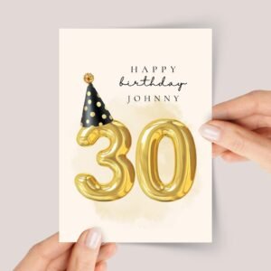 Personalized 30th Birthday Card for Wife/Husband, Daughter/Son with Rose Gold Number Balloons