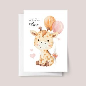 Safari Birthday Card with Giraffe for Kids Turning One, Two, Three and Up