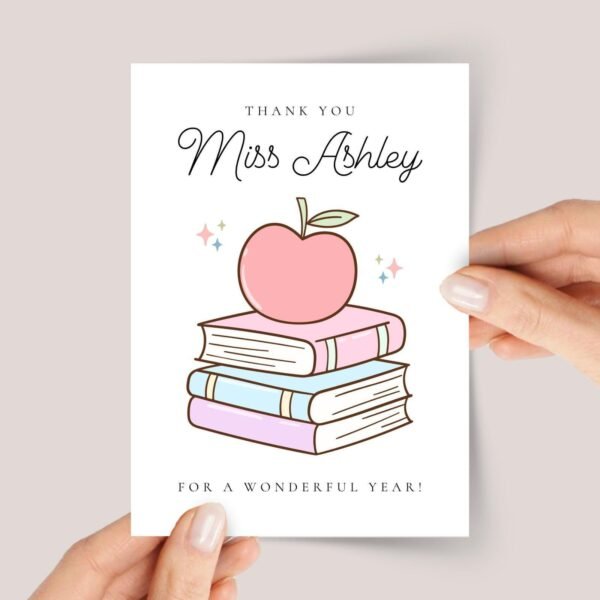 Personalized Thank You Card for Elementary Teacher | Apple and Books
