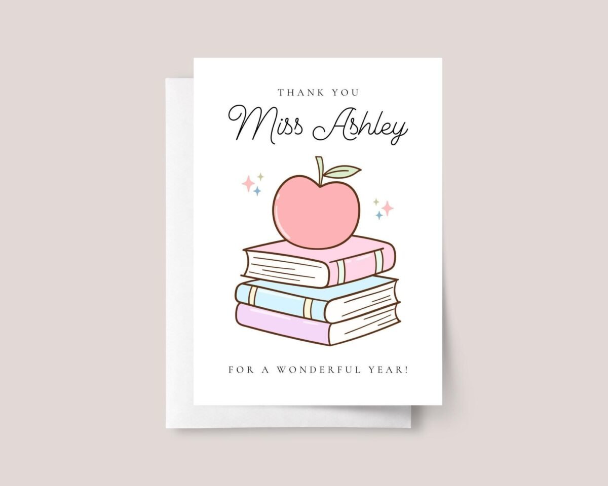 Personalized Thank You Card for Elementary Teacher | Apple and Books