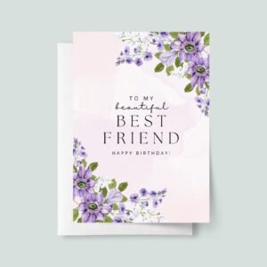 Personalized Birthday Card for Best Friend, Purple Flowers