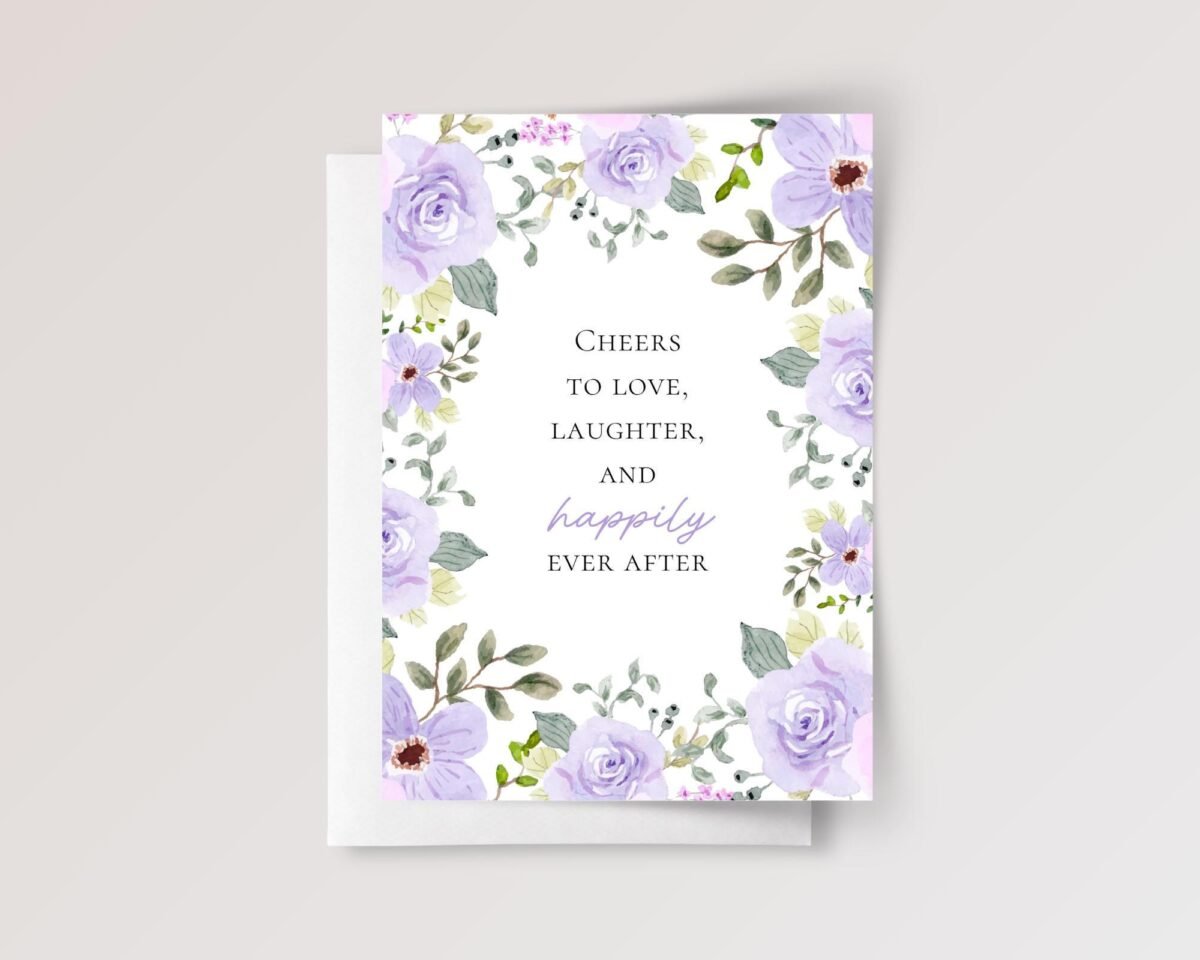 Purple Floral Wedding Card for Couple, Son and Daughter in Law | Happily Ever After