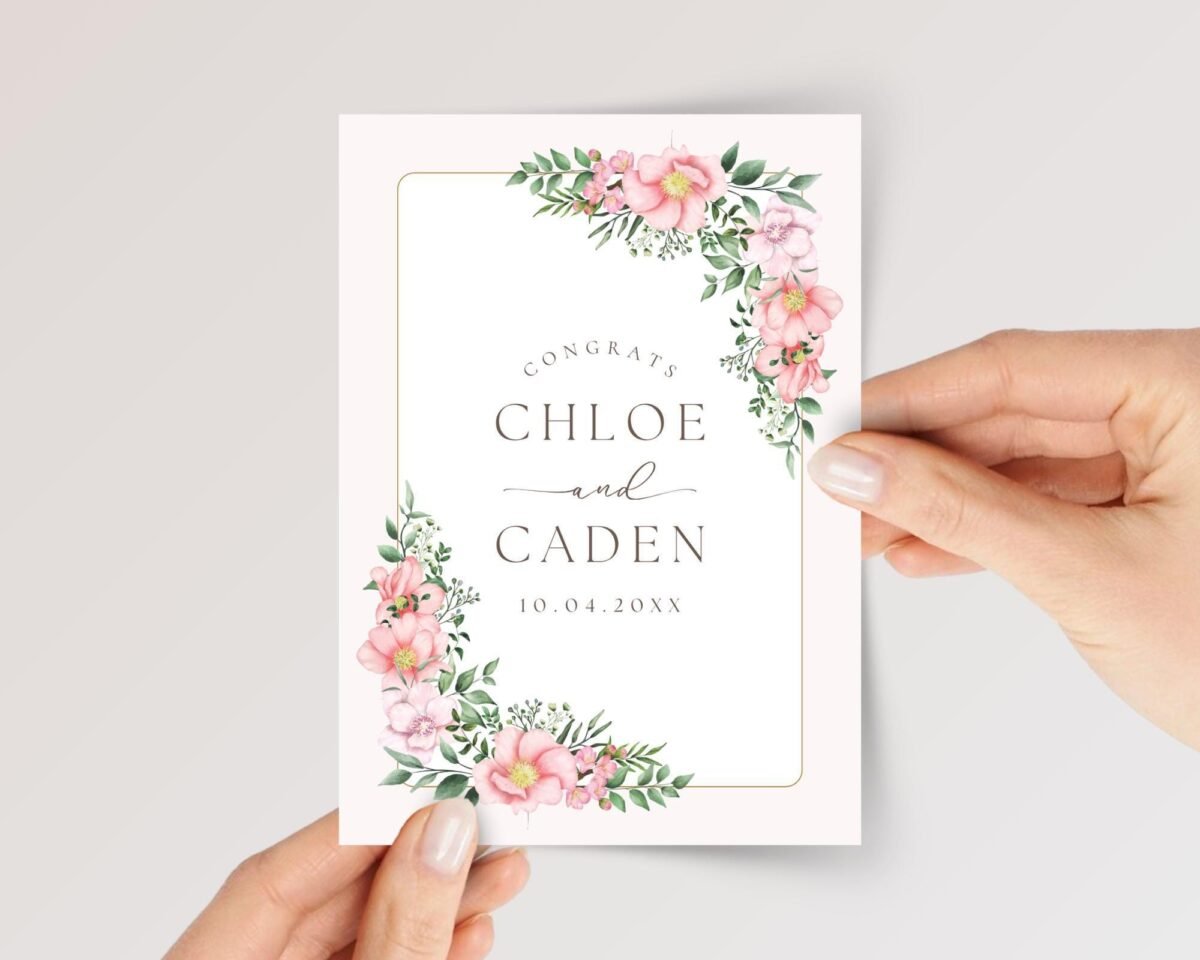 Custom Wedding Card for Son and Daughter in Law with Pink Blush Flowers