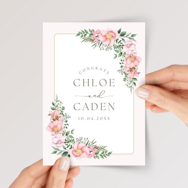 Custom Wedding Card for Son and Daughter in Law with Pink Blush Flowers - Image 1 Custom Wedding Card for Son and Daughter in Law with Pink Blush Flowers