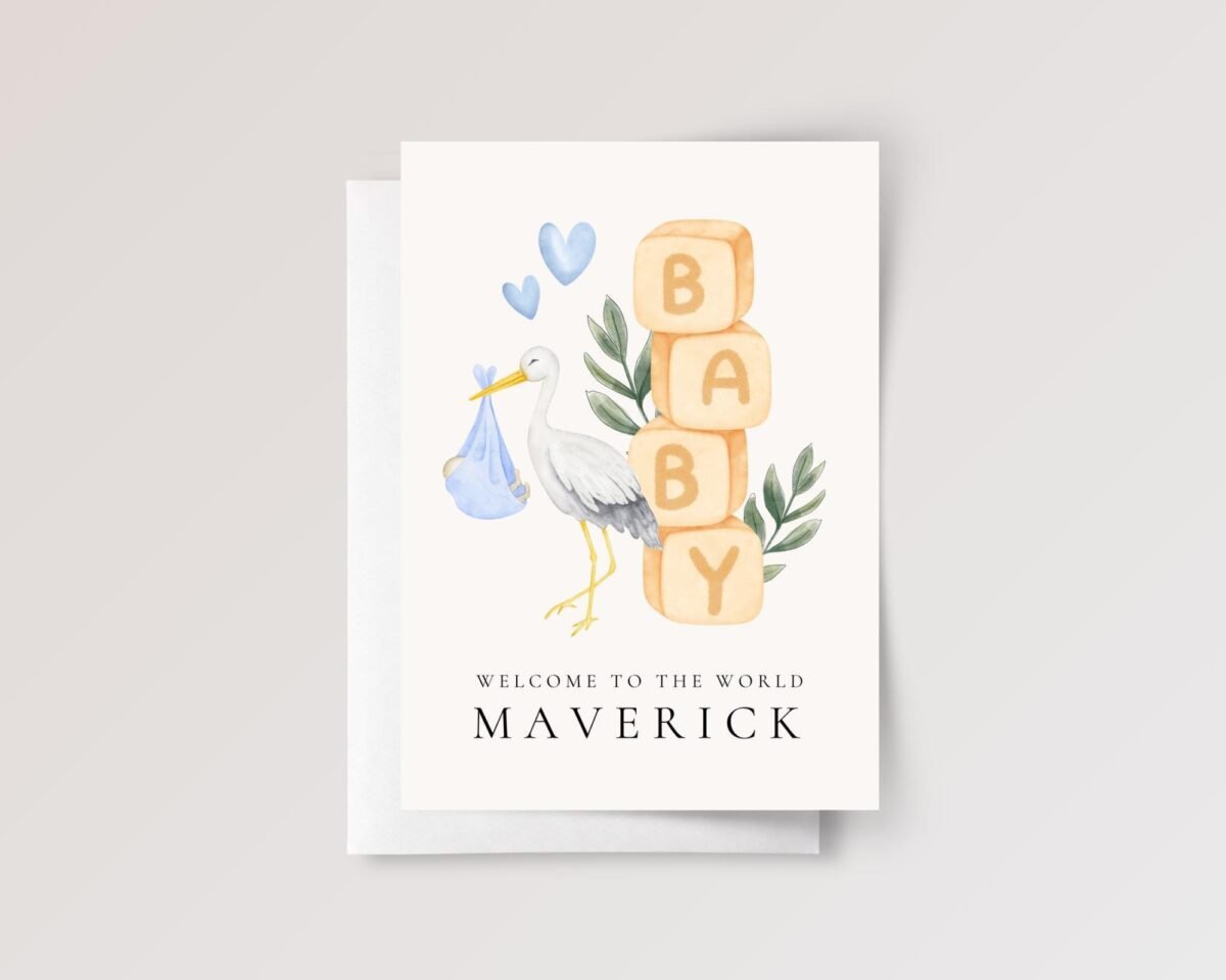 Personalized Baby Shower Card for Newborn Girl/Boy with Stork