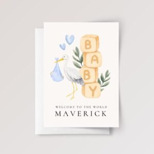 Personalized Baby Shower Card for Newborn Girl/Boy with Stork