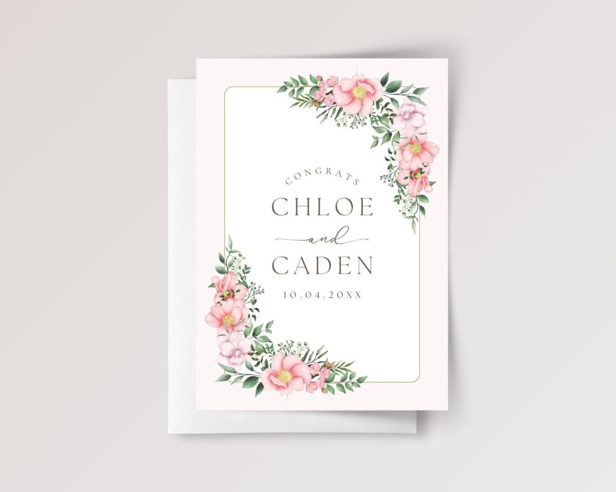 Custom Wedding Card for Son and Daughter in Law with Pink Blush Flowers