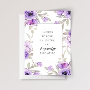 Purple Floral Wedding Card for Couple, Son and Daughter in Law | Happily Ever After