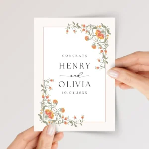 Personalized Wedding Card for Couple, Son/Daughter in Law | Orange Florals