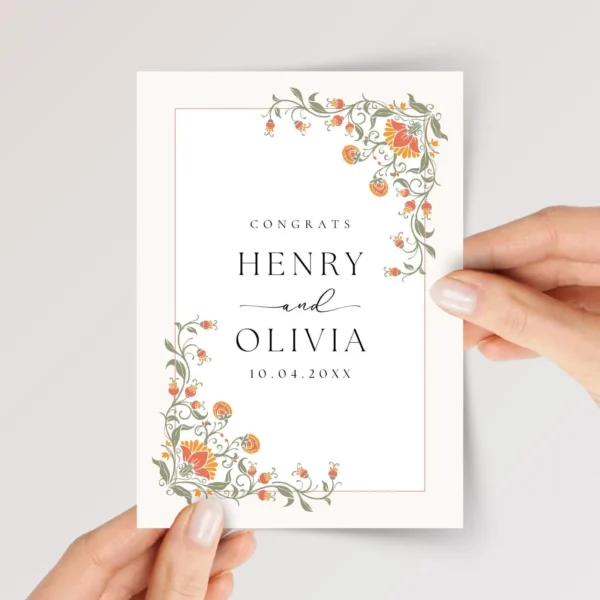 Custom Wedding Card for Couple, Son/Daughter in Law | Orange Florals - Image 1 Custom Wedding Card for Couple, Son/Daughter in Law | Orange Florals