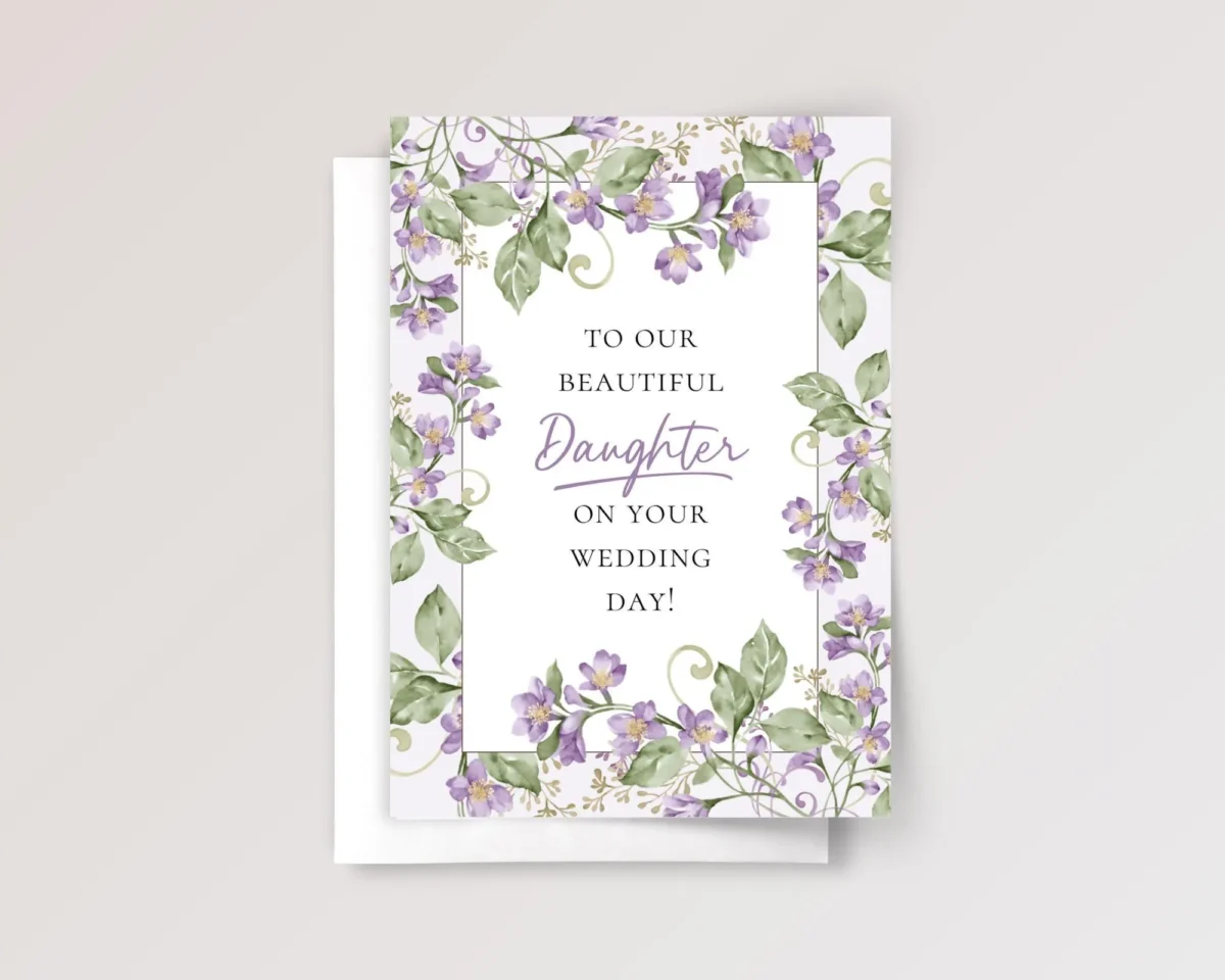 Floral Wedding Card for Daughter with Purple Vines - Image 1 Floral Wedding Card for Daughter with Purple Vines