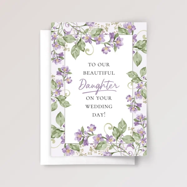 Floral Wedding Card for Daughter with Purple Vines