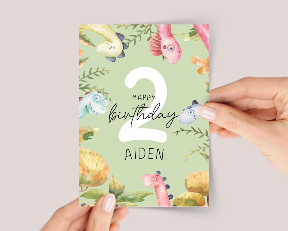 Dinosaur 2nd Birthday Card for Toddlers Turning Two