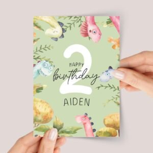 Dinosaur 2nd Birthday Card for Toddlers Turning Two