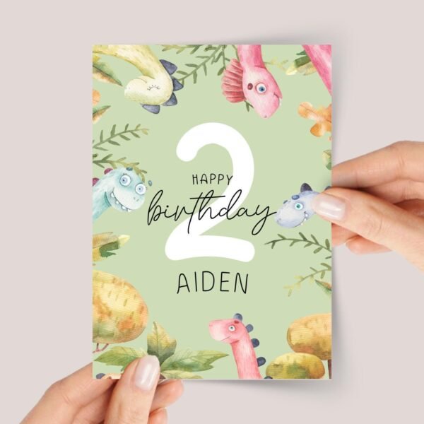 Dinosaur 2nd Birthday Card for Toddlers Turning Two
