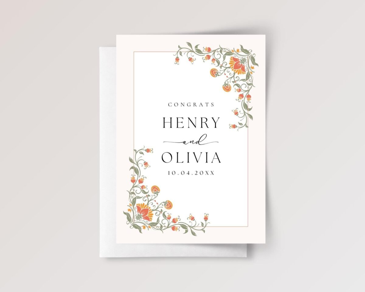 Personalized Wedding Card for Couple, Son/Daughter in Law | Orange Florals