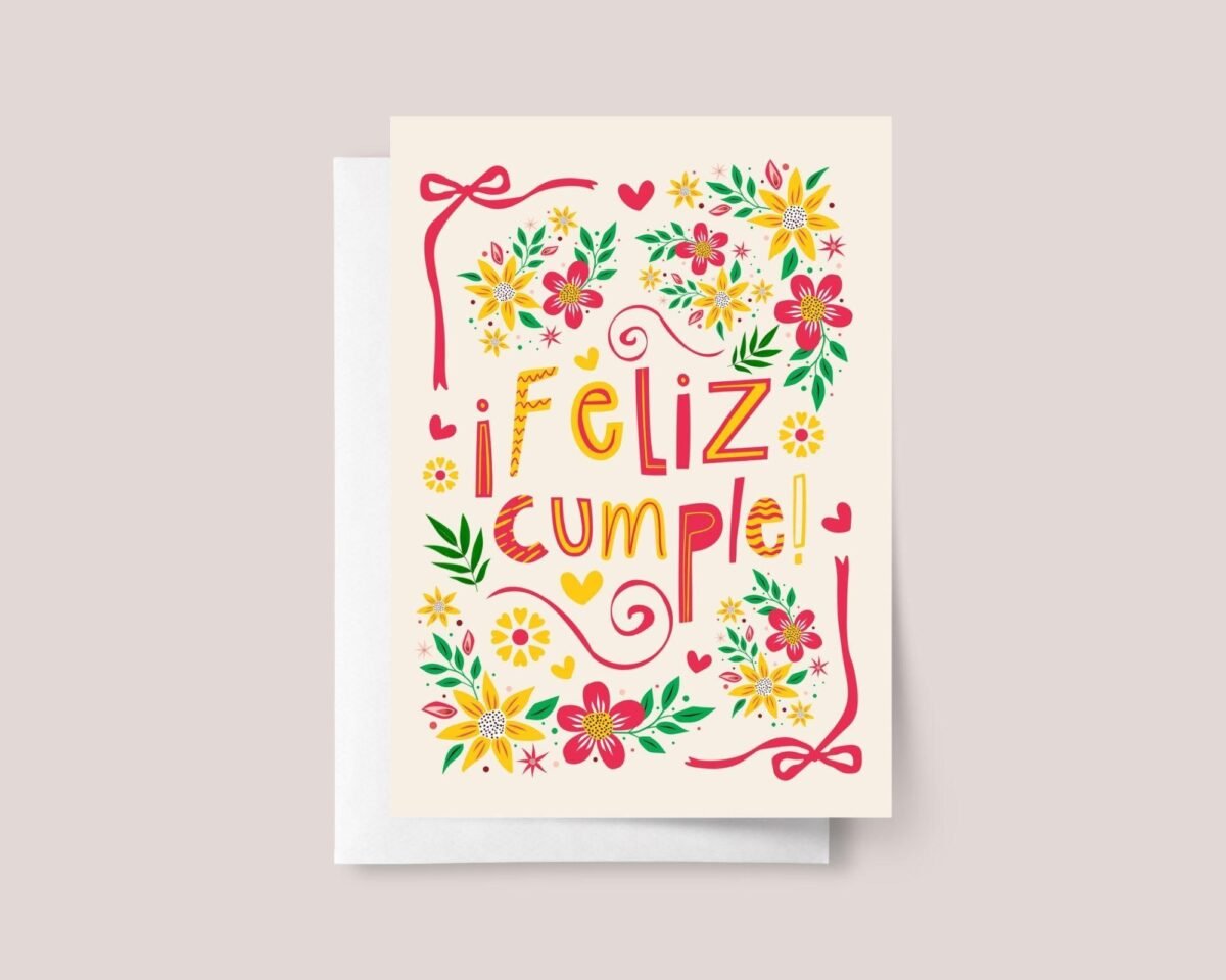 Spanish Birthday Card with Festive Florals: Feliz Cumple