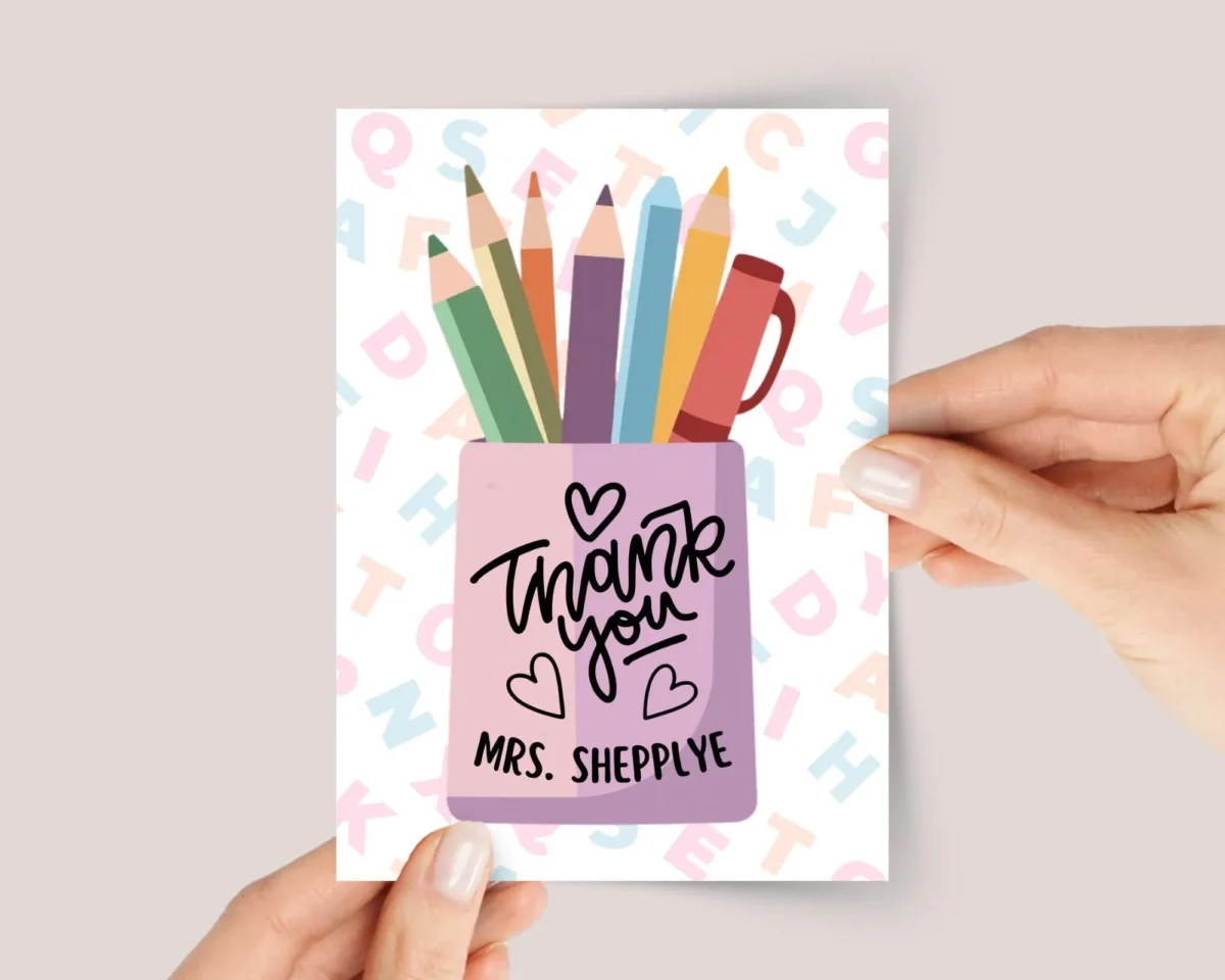 Personalized Thank You Card for Teacher Appreciation Day with Pencil Jar