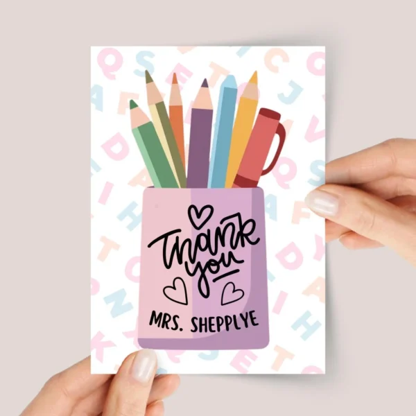 Personalized Thank You Card for Teacher Appreciation Day with Pencil Jar - Image 1 Personalized Thank You Card for Teacher Appreciation Day with Pencil Jar