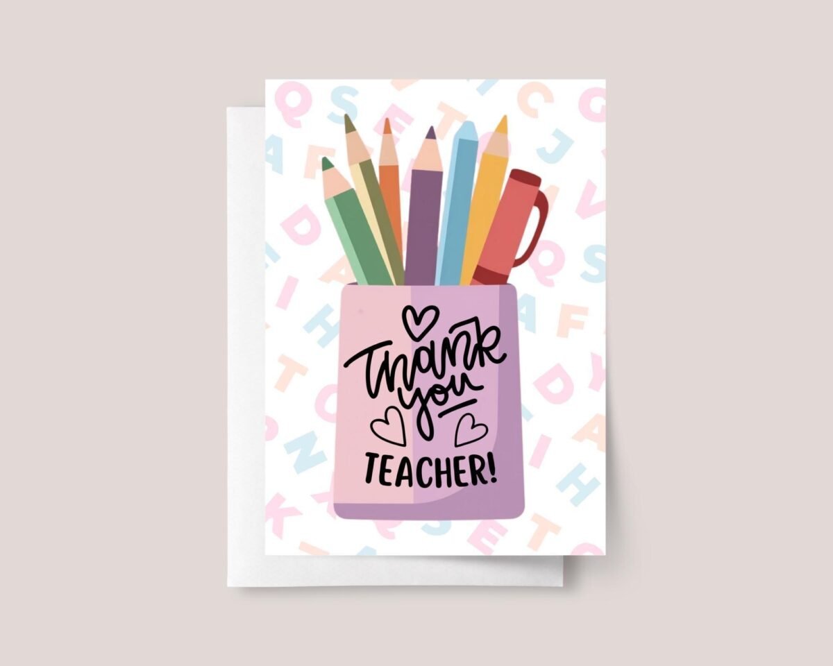 Personalized Thank You Card for Teacher Appreciation Day with Pencil Jar