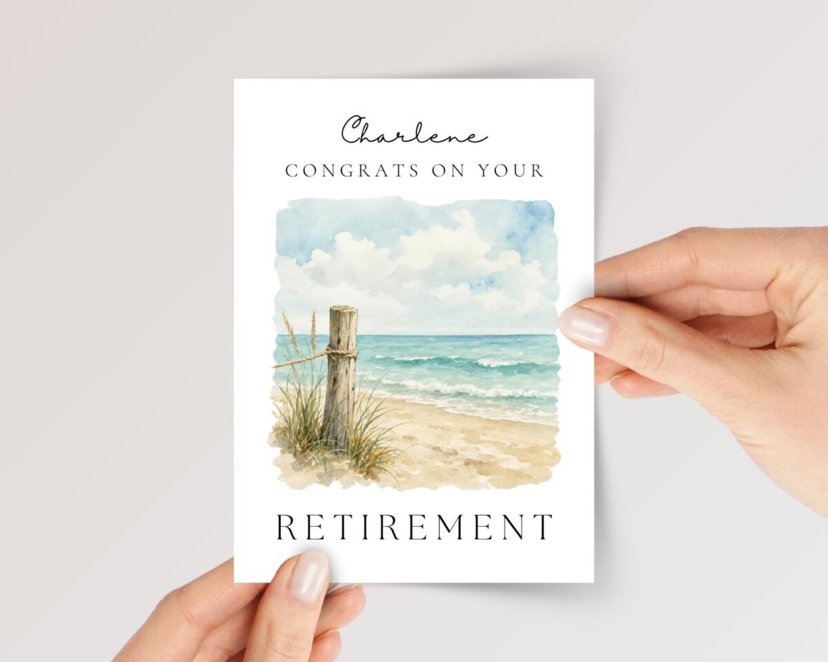 Personalized Retirement Card for Wife, Mom, Husband, Coworker, Boss | Watercolor Beach