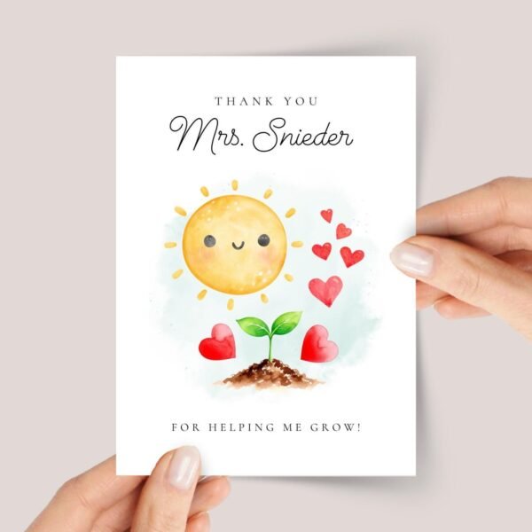 Personalized Thank You Card for Teacher | Sun and Seedling - Image 1 Personalized Thank You Card for Teacher | Sun and Seedling
