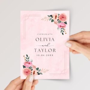 Custom Floral Wedding Card for Couple with Pink Roses - Image 1 Custom Floral Wedding Card for Couple with Pink Roses