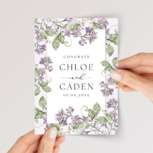 Custom Floral Wedding Card for Couple with Purple Flowers Custom Floral Wedding Card for Couple with Purple Flowers
