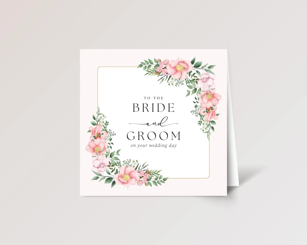 Wedding Card for Bride and Groom with Pink Flowers