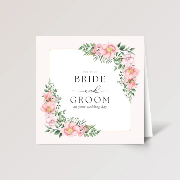 Wedding Card for Bride and Groom with Pink Flowers