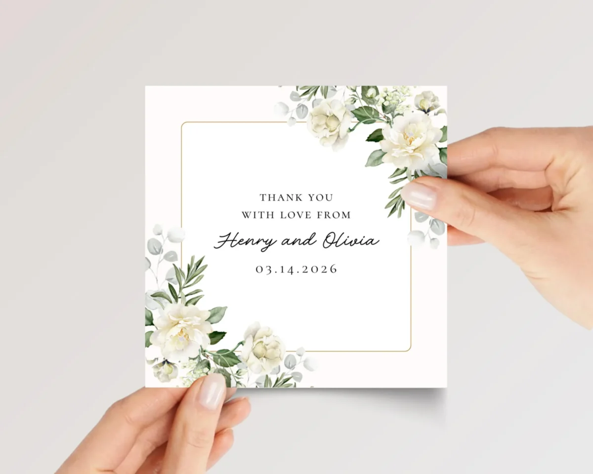 Custom Wedding Thank You Card from Bride and Groom with Date - Image 1 Custom Wedding Thank You Card from Bride and Groom with Date