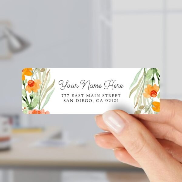 Return Address Labels with Orange Watercolor Flowers